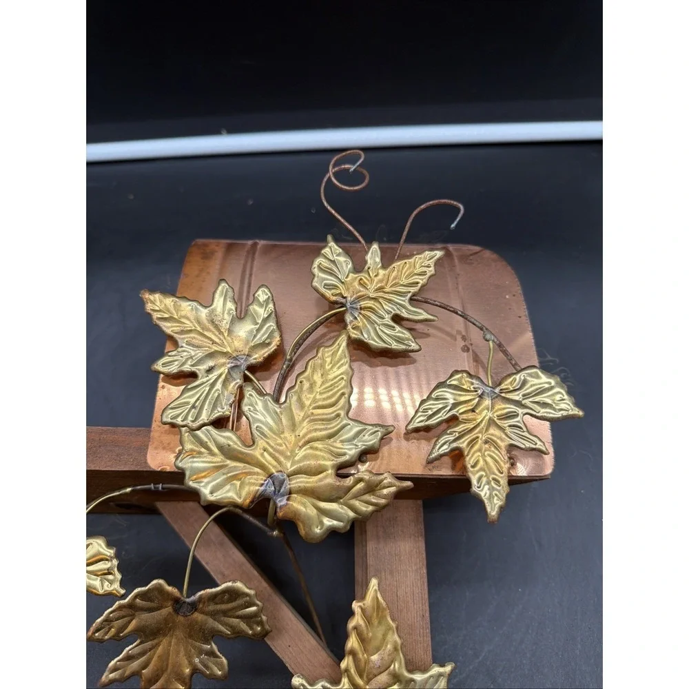 Vintage HOMCO Home Interiors Copper & Wood Mailbox Shelf With Brass Leaves